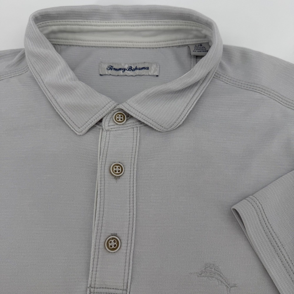 Tommy Bahama Polo Shirt Mens Large Gray Short Sleeve Tencel Modal Blend Textured